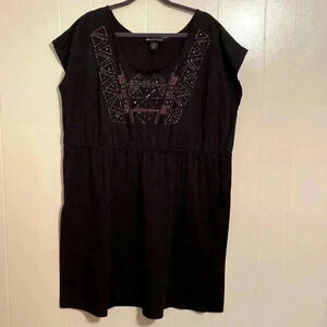 Lane Bryant 22/24 Plus Sized Short Cap Sleeve Black Beaded Dress Coverup.